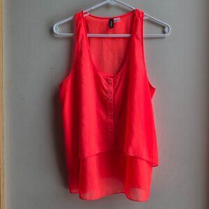 Divided Hot Pink/Orange Multi Layer Semi-Sheer Tank Top Size 8